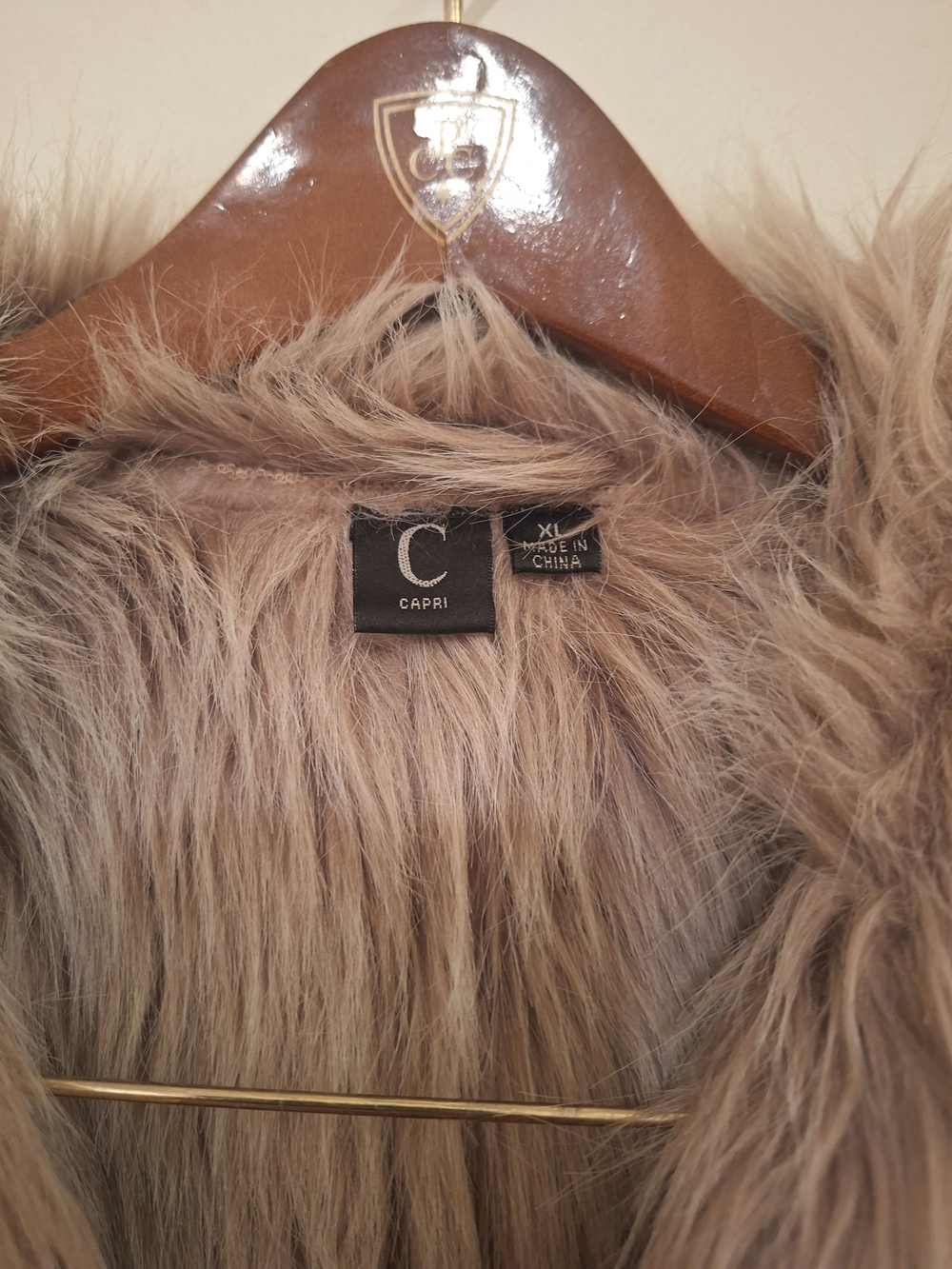 C Taupe Faux-Suede Vest with Plush Fur Collar - Picture 3 of 5